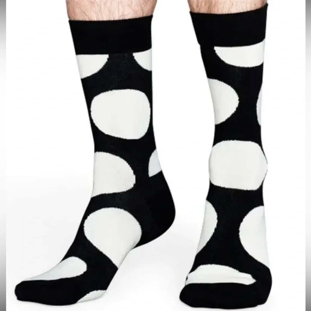 NEW BLACK WHITE POLKA DOT PAIR OF SOCKS by HAPPY SOCKS MENS SOCKS FUN